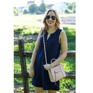 Lilly Pulitzer Essie Mini Dress Smocked Sleeveless Solid Navy Resort S 267841